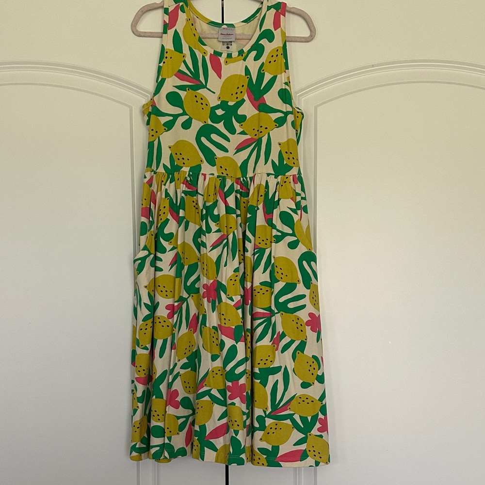 Hanna Andersson girls size 12 sleeveless lemon print knit dress racerback cute